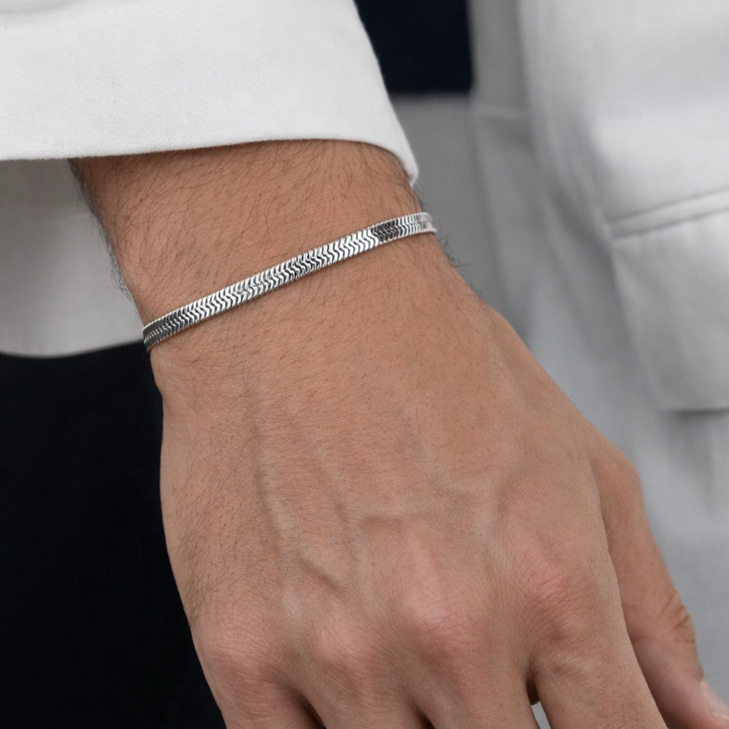 Liquid Silver Herringbone Bracelet